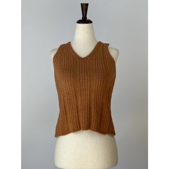Solid Ribbed V-Neck Top in Caramel - Picture 1 of 2